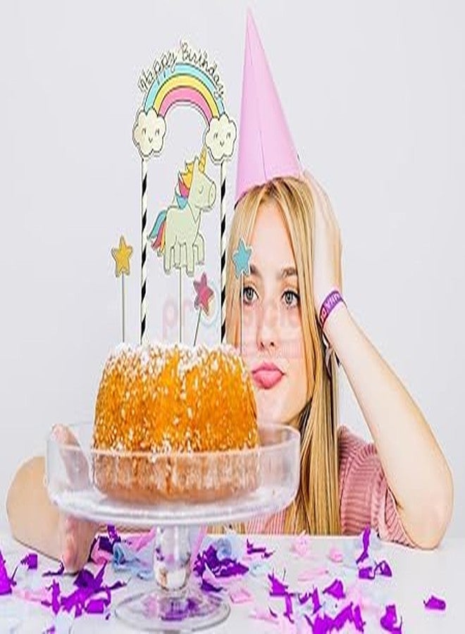 BRIJBAZAAR زينة كعكة عيد ميلاد سعيد بتصميم يونيكورن من بريج بازار - عبوة من 5 قطع - Image 3